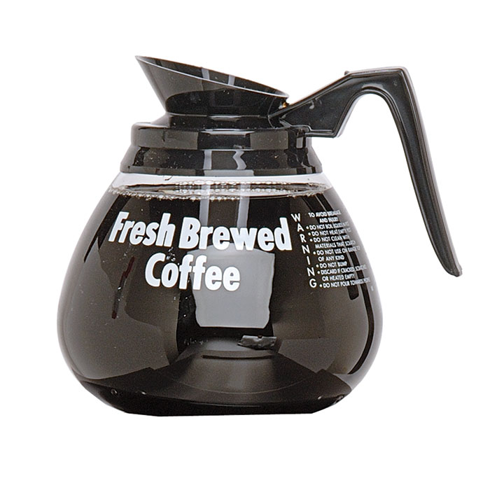 Coffee Decanter. 24-pack glass decanters with black handle.