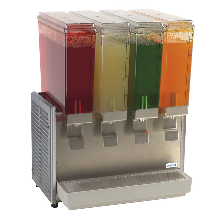 Crathco Classic Bubbler® Premix Cold Beverage Dispenser. (4) 2.4 gal. bowls. Stainless steel side panels and drip tray.