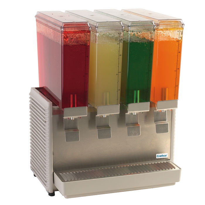 Crathco Classic Bubbler® Premix Cold Beverage Dispenser. (4) 2.4 gal. bowls. Plastic side panels and drip tray.